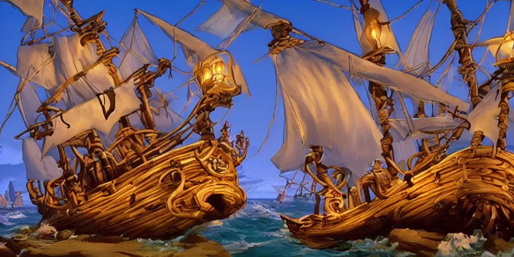 Prompt: The secret of Monkey Island, pirate monkeys ghost ship