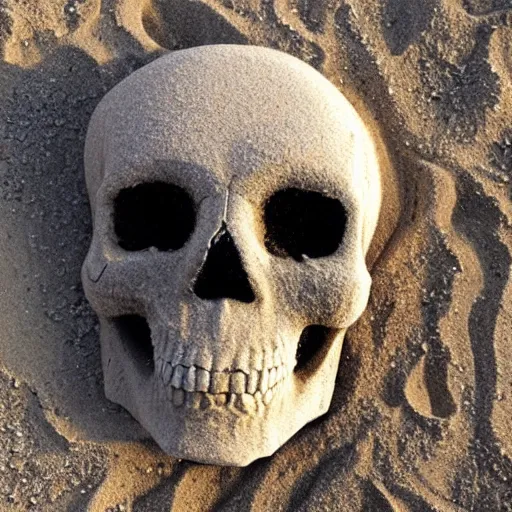 Prompt: sand in shape of skull