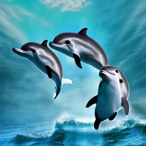 Image similar to dolphins in the ocean, seapunk, creative photo manipulation, creative photoshop, digital art