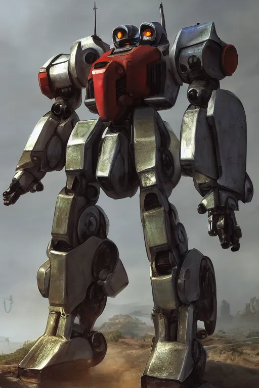 Image similar to mechwarrior 5 : mercenaries mech megaman transformer robot boss tank engine game octane render, 4 k, hd 2 0 2 2 3 d cgi rtx hdr style chrome reflexion glow fanart, global illumination ray tracing hdr fanart arstation by ian pesty by jesper ejsing pixar and disney unreal zbrush central hardmesh