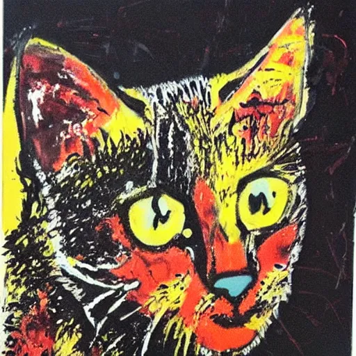 Image similar to black cat painted by jackson pollock