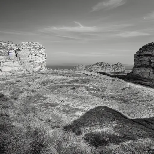 Image similar to an epic landscape, rock formation that looks like a woman, cinematic light, long shadows,