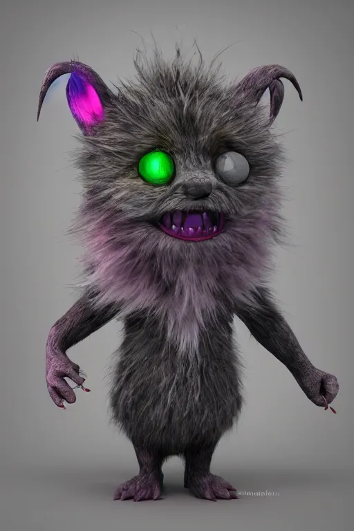 Prompt: 3 d model of adorable evil scary fur monster with glowing eyes by alexander jansson : 1 | centered, rainbow colored fur, matte background : 0. 9 | by jim henson : 0. 7 | dave melvin : 0. 4 | unreal engine, deviantart, artstation, octane, finalrender, concept art, hd, 8 k resolution : 0. 8