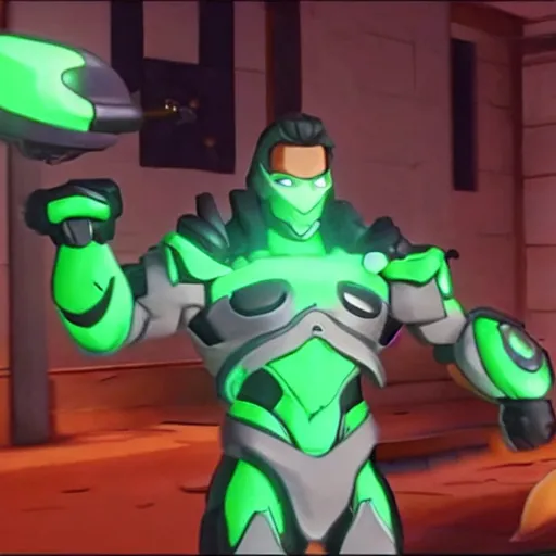 Image similar to a screenshot of arnold schwarzenegger as genji in overwatch