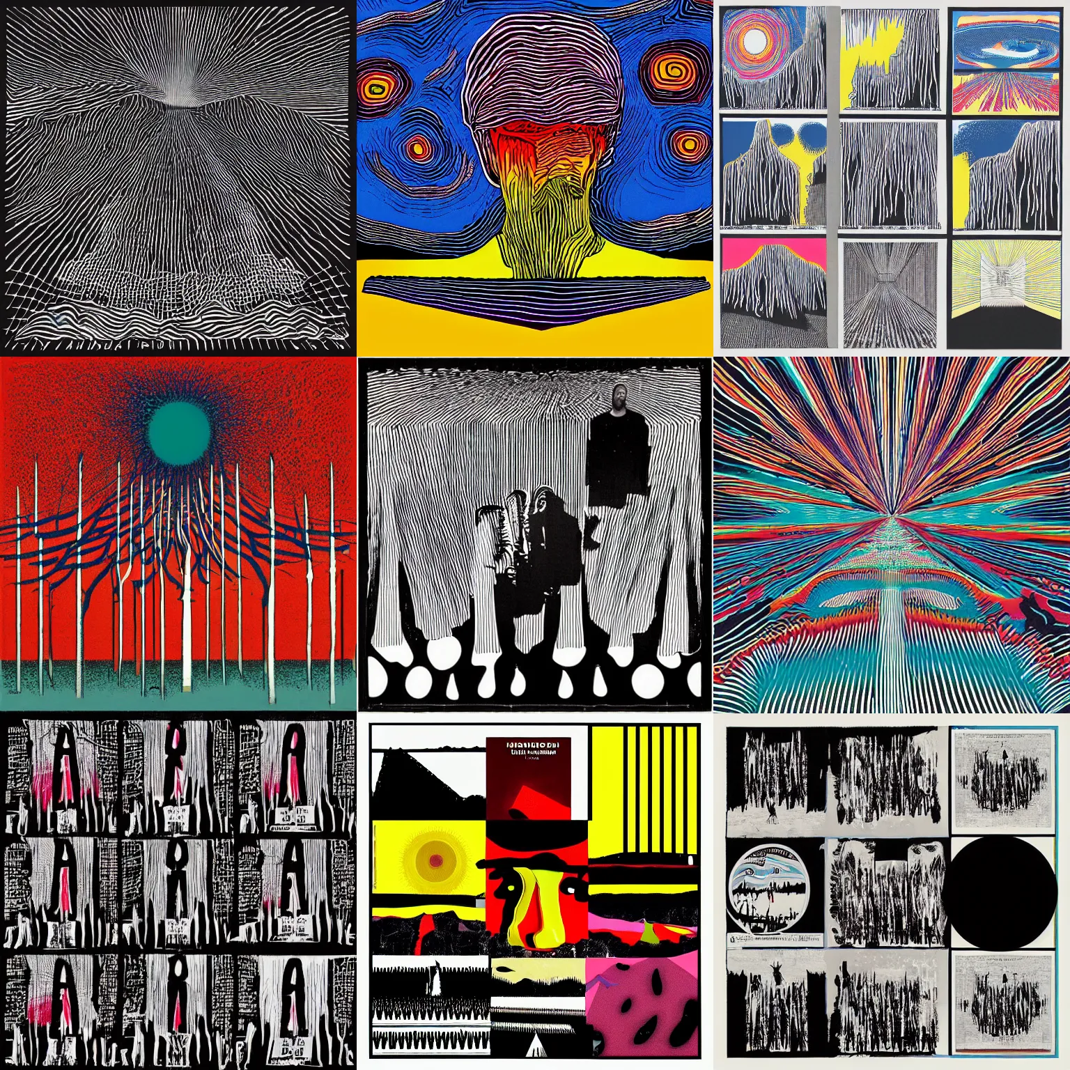 Prompt: Variations on the album cover of the Radiohead album Kid A, by stanley donwood