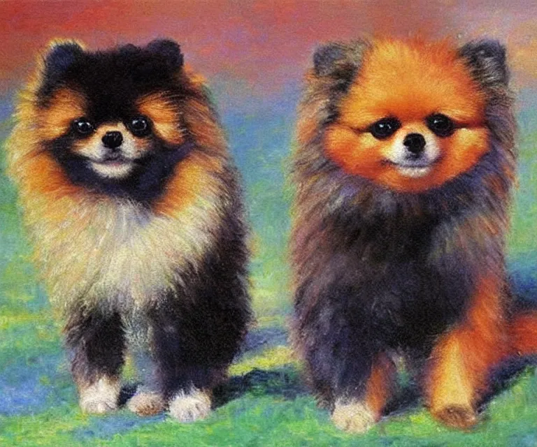 Image similar to pomeranian, cute, monet, oil painting