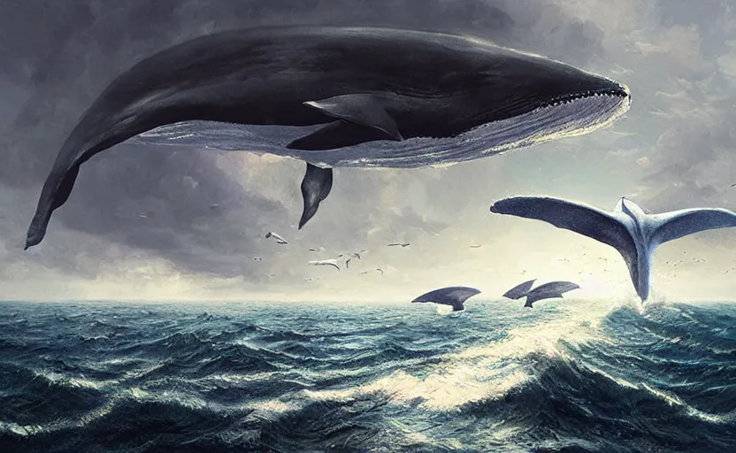 Image similar to flying whale attack Newyork city ,digital art,ultra realistic,ultra detailed, ultra wide Lens, art by greg rutkowski