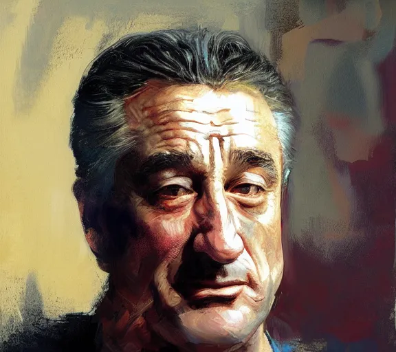 Prompt: a hyper-detailed photograph of Robert DeNiro by Craig Mullins; oil on canvas; trending on artstation