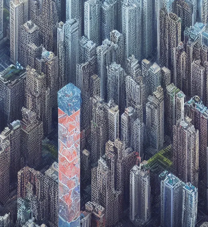 Image similar to beautiful isometric fractal totem in hong kong, shot from drone, trending on artstation art by zdzislaw beksinski, highly detailed, cg society contest winner