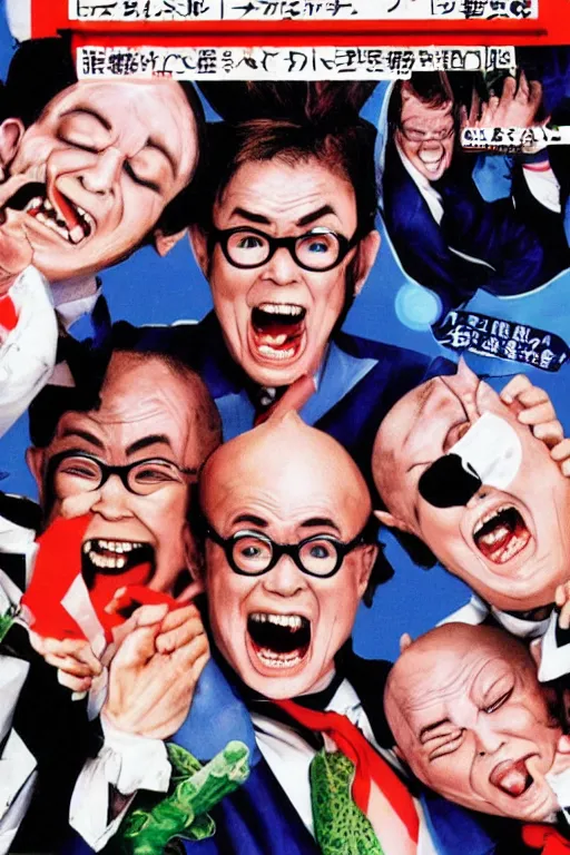 Image similar to coneheads austin powers japanese vhs cover art, detailed facial expressions