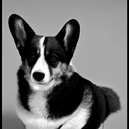 Image similar to Gigachad Corgi, black and white