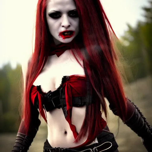 Prompt: photo of a real-life beautiful female vampire warrior, highly detailed