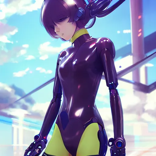 Prompt: anime girl in a futuristic mechsuit, 4k, detailed digital illustration by Ilya Kuvshinov, Artgerm, WLOP, Ross Tran, James Jean, Andrei Riabovitchev, Marc Simonetti, Yoshitaka Amano, Artstation, CGsociety