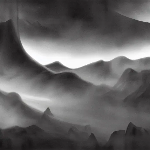 Prompt: the new age, black and white matte painting