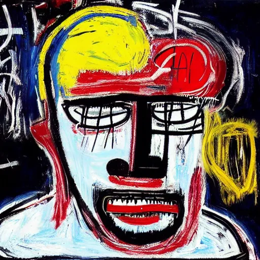 Prompt: God is a homeless man riding the subway by Jean Michel Basquiat