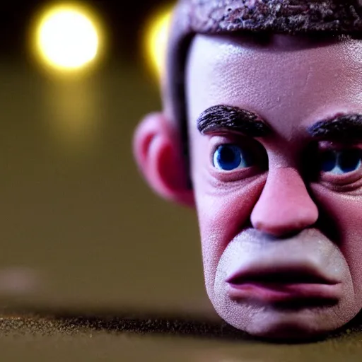 Prompt: a cinematic film still of a claymation stop motion film starring bull murray, shallow depth of field, 8 0 mm, f 1. 8