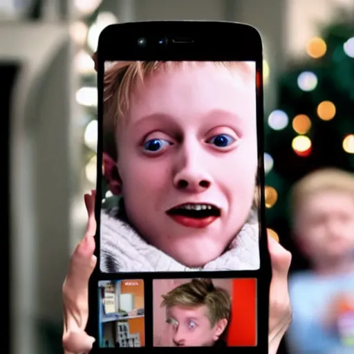 Prompt: Home Alone if Kevin had a smartphone