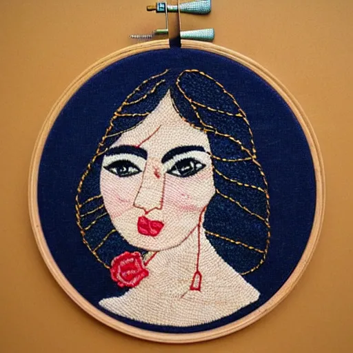 Image similar to a beautiful handmade embroidery of a woman. hand embroidery.