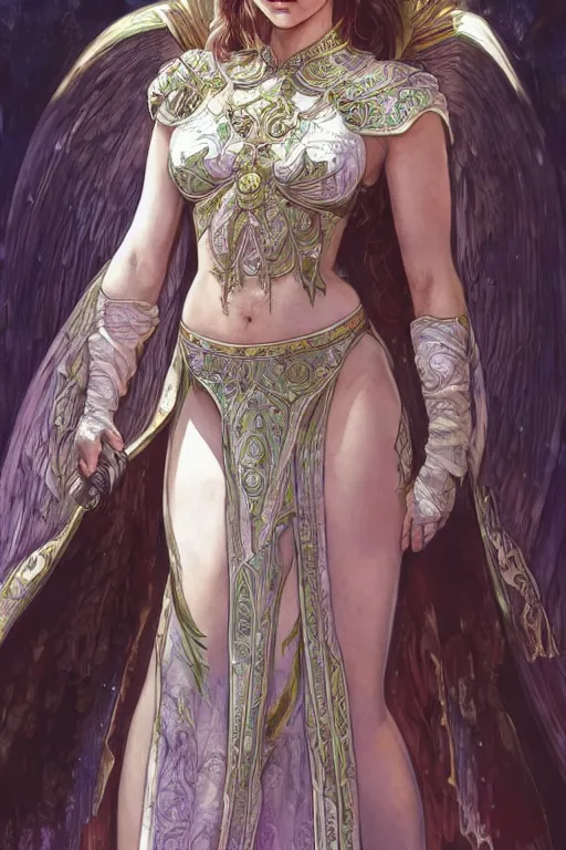 Image similar to Emilia Clarke wearing Palutena Outfit, cute, fantasy, intricate, elegant, highly detailed, digital painting, 4k, HDR, concept art, smooth, sharp focus, illustration, art by artgerm and H R Giger and alphonse mucha