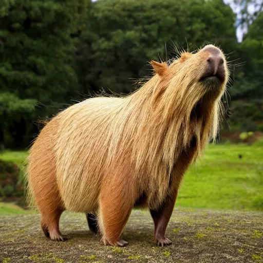 Prompt: two long haired capybara