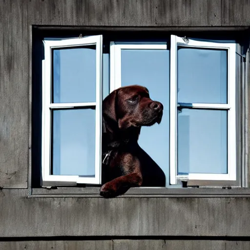 Prompt: real photo of a dog near window