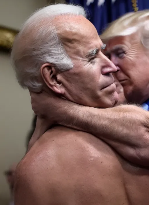Prompt: a back tattoo of both biden and trump