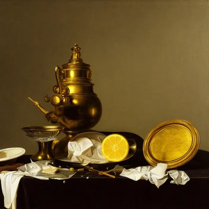 Image similar to still life painting of random vaporwave objects by pieter claesz, oil on canvas, strong lighting, highly detailed, hyper realism, golden hour, god rays, hd, 4 k