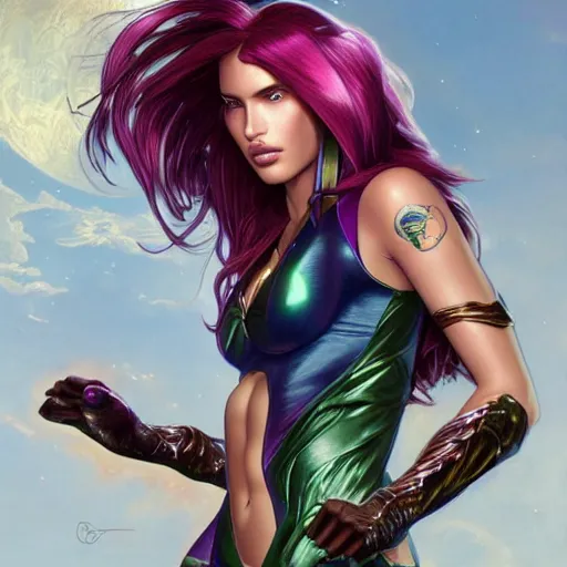 Prompt: ultra realistic illustration, bella thorne as megan fox as starfire anime, intricate, elegant, highly detailed, digital painting, artstation, concept art, smooth, sharp focus, illustration, art by artgerm and greg rutkowski and alphonse mucha