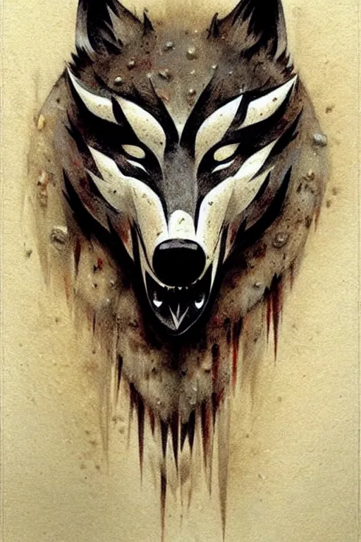 Image similar to ( ( ( ( ( traditional stylized wolf mask. muted colors. ) ) ) ) ) by jean - baptiste monge!!!!!!!!!!!!!!!!!!!!!!!!!!!