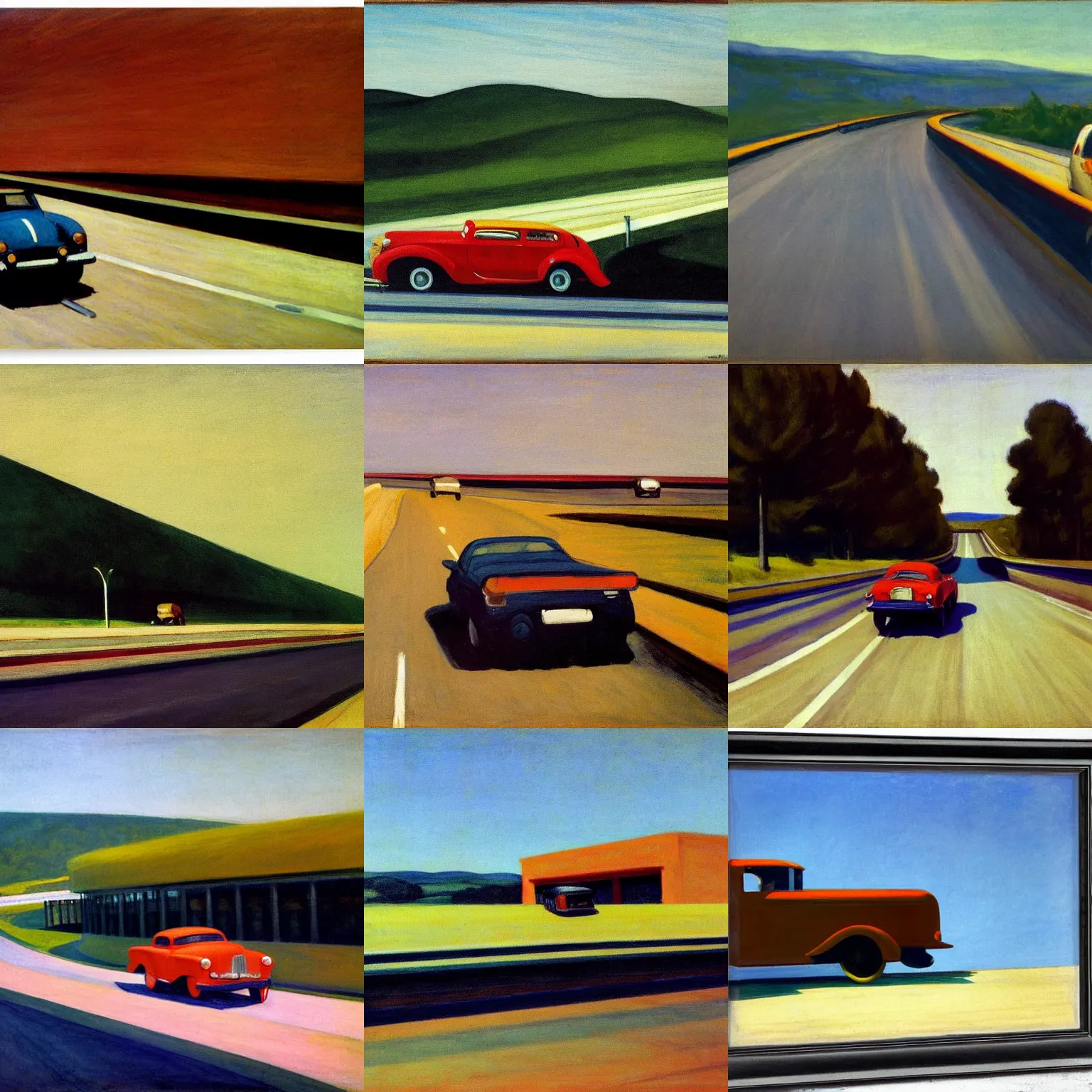Prompt: car on highway by edward hopper