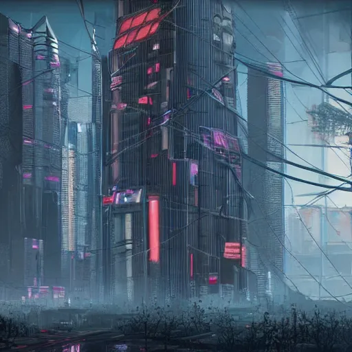 Image similar to scary headquarters for evil cyberpunk megacorporation