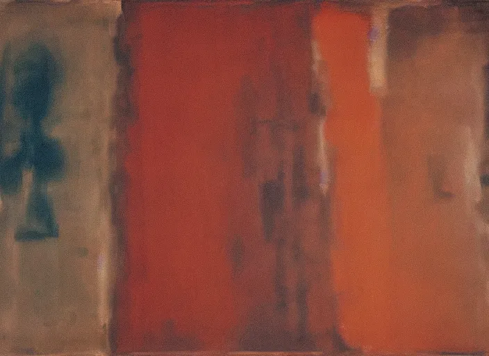 Prompt: a dusty basement room containing a number of newly discovered trove of works by rothko in a surprisingly bright and representative style as yet unknown to critics and the public, evidence photography