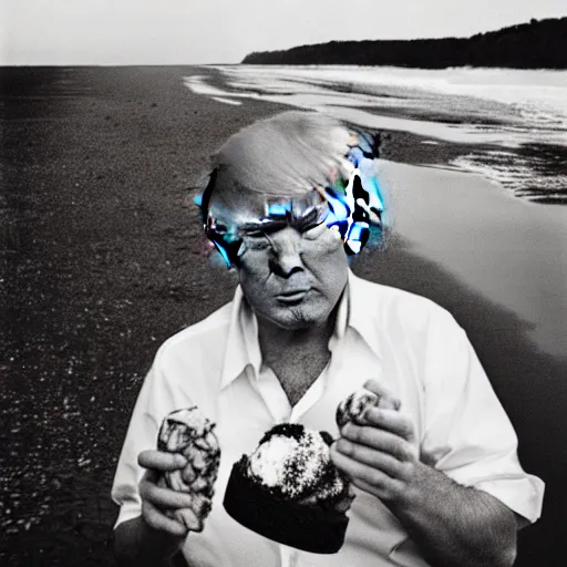 Image similar to Donald trump is having ice cream at the beach by sally mann