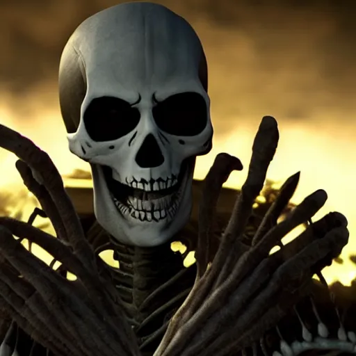 Image similar to spooky scary skeletons movie still, cinematic, photorealistic, extreme detail, sharp focus, 8 k, intricate, hyper detailed, realistic, cinematic lighting