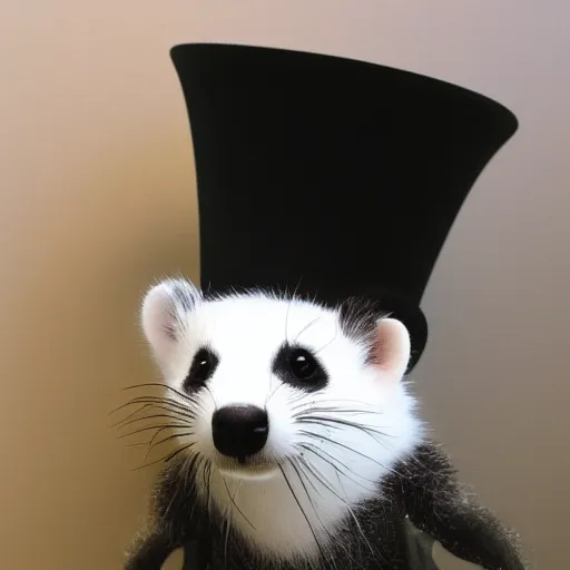 Prompt: Topiary of a ferret wearing a tophat