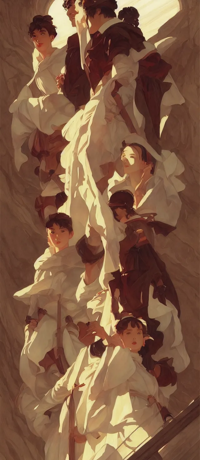 Prompt: stairway to heaven, winter, in the style of studio ghibli, j. c. leyendecker, greg rutkowski, artem