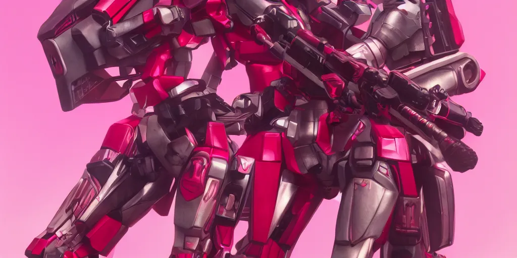 Image similar to isometric of female gundams in pink and red collection by merriam, daniel, intricate mechanical details, futuristic, 2 k aesthetic, dramatic lighting, 4 k, 3 d octane render, provenance, detailed, trending on artstation