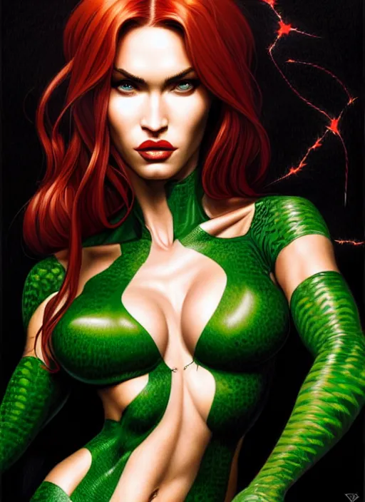 Image similar to symmetry!! gantz portrait of megan fox as poison ivy, unholy, intricate, highly detailed, dynamic lighting, digital art, digital painting, artstation, terence nielsen, sharp focus, illustration, art by artgerm and greg rutkowski and moebius, 8 k