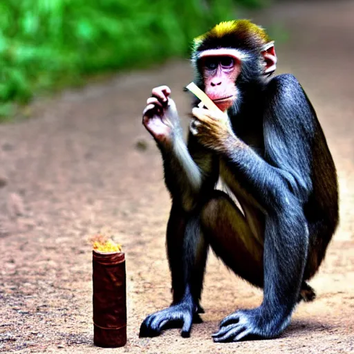 Image similar to Monkey smoking a cigar, award-winning photo