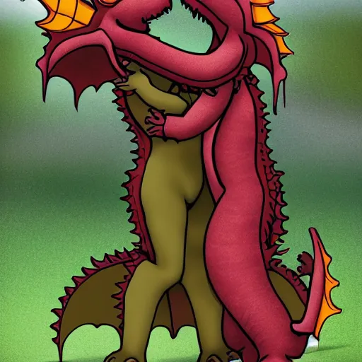 Prompt: two dragons hugging