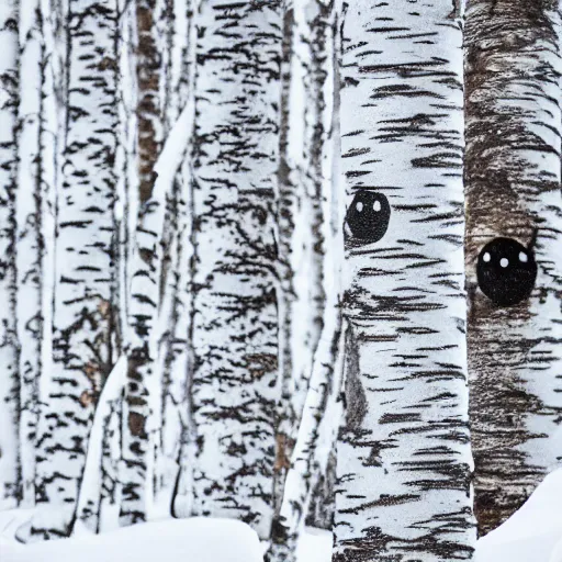 Prompt: A picture snow covered forest, birch tree with a face coming out of the bark, face is smiling, magical, fantasy, detailed