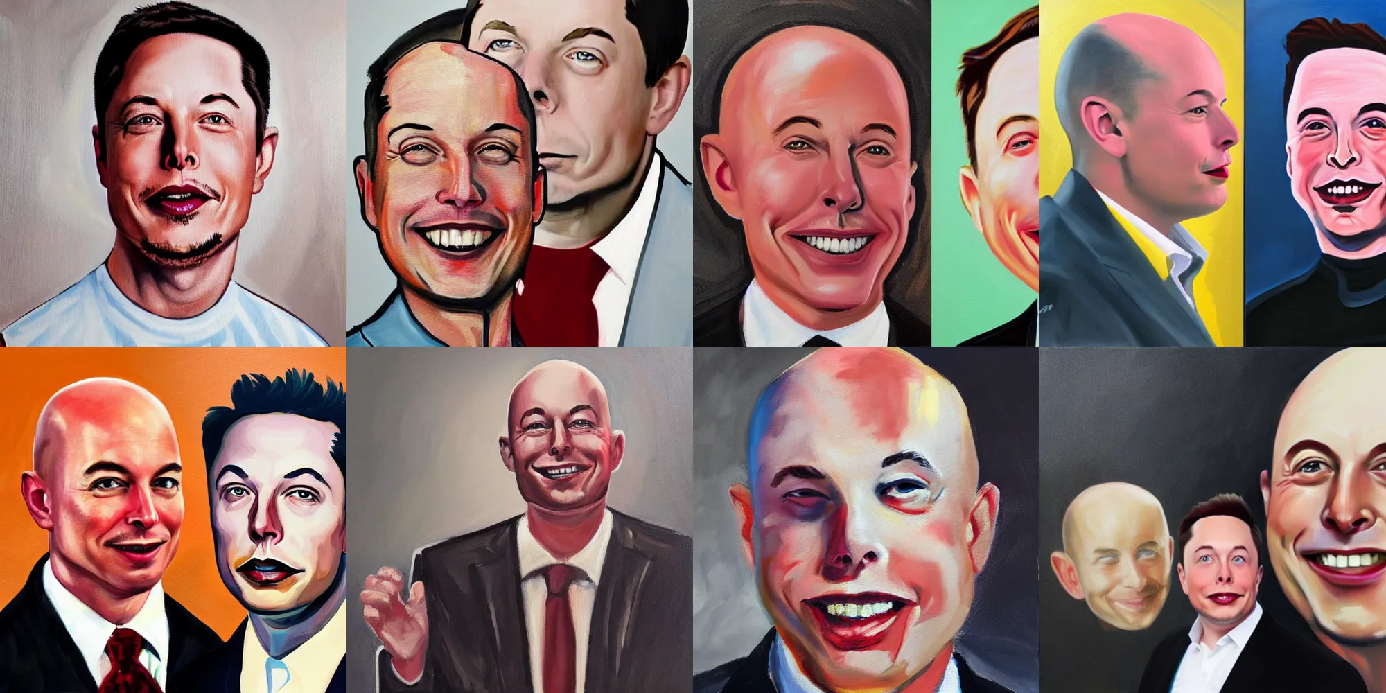 Prompt: painting of a bald person with the face of elon musk
