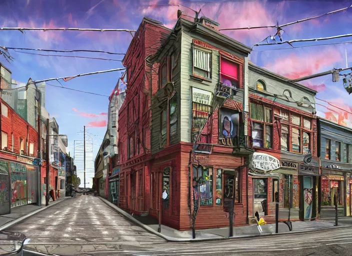 Image similar to north melbourne street, lowbrow, cables, matte painting, 3 - d highly detailed, in the style of mark ryden