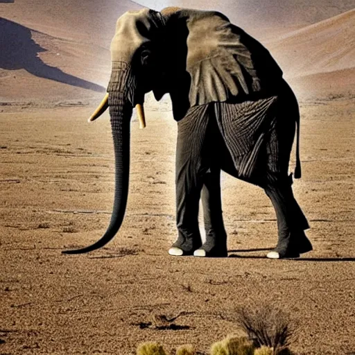 Prompt: kanye west is smoking a blunt in the desert riding an elephant