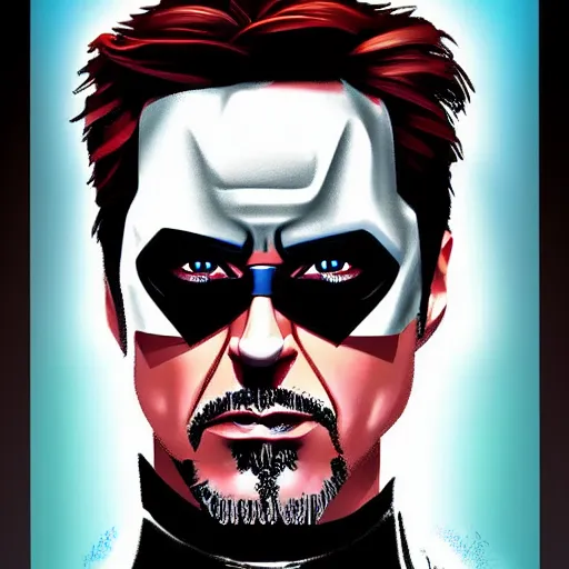 Image similar to digital painting of robert downey jr as batman