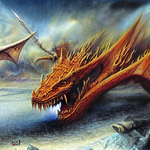 Prompt: the dragon in war, by Bob Eggleton