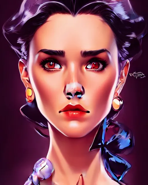 Image similar to a pin up and beautiful fashion charming dreamlke jennifer connelly, symmetrical face symmetrical eyes, character art, art by artgerm lau and wlop and and ilya kuvshinov and john singer sargent, joshua middleton comic art, frostbite 3 engine