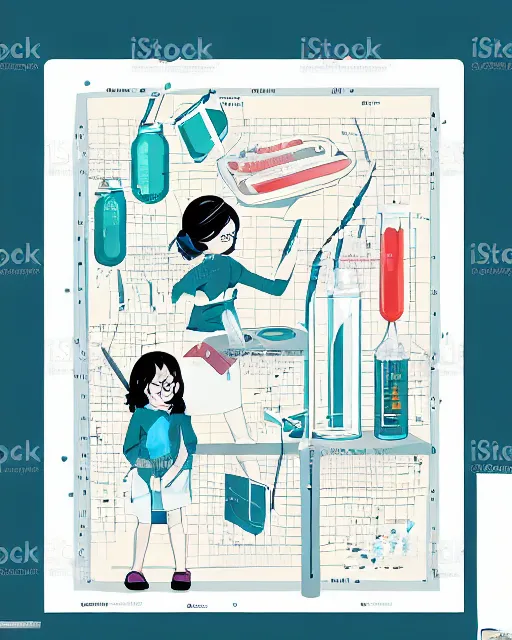 Image similar to a little girl in science lab experiment test tube microscope map. clean cel shaded vector art. minimalist illustration art by lois van baarle, artgerm, helen huang by makoto shinkai and ilya kuvshinov, rossdraws