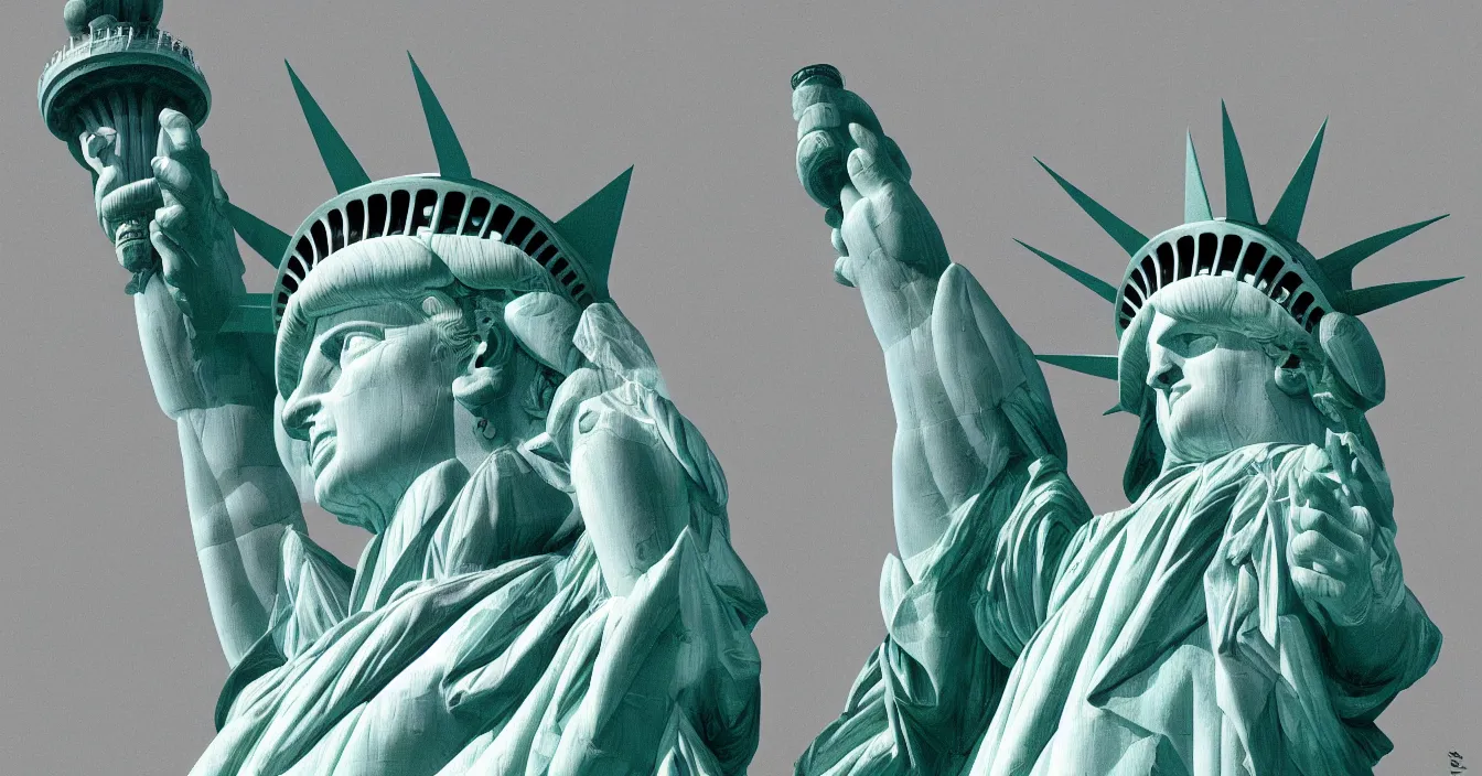 Prompt: the statue of liberty laughing like a madman, digital art, composition