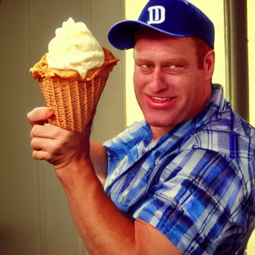 Prompt: duke nukem holding an ice cream cone